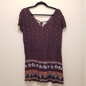 EUC Forever 21 Mini Tie Lace Up Dress with Print